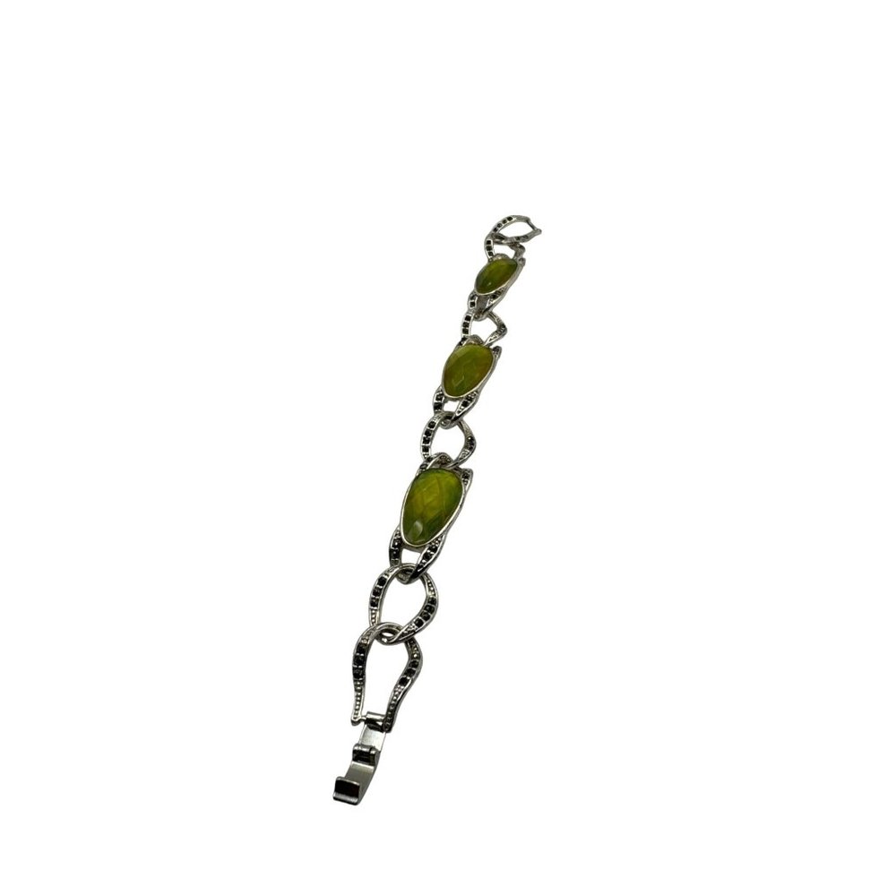 Liz Claiborne Green Bead Chain Bracelet Black Marcasite Beads